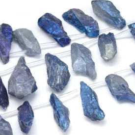   Gyöngyház Galvanizált Nyers Kék Kvarc Ásványgyöngy 40-50x10-20x10-15mm