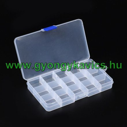 Gyöngytároló Műanyag Téglalap Doboz Gyöngyfűzéshez 15 Fakkos 10x17,5x2,3cm