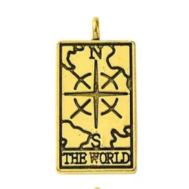   Arany Színű The World Világ (9) Tarot Kártya Medál 26x13mm