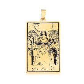   Arany Színű Nemesacél (3) The Lovers Szeretők Tarot Kártya Medál 40x24mm