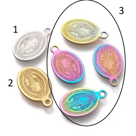   Szivárványos Színű (3) Nemesacél Szent Benedek Gonosz Űző Európa Védőszentje Medál 20x13,5mm