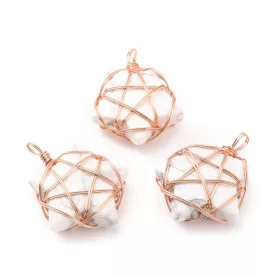   Rózsaarany Színű Howlit Csillag Pentagram Ásvány Medál 37-41x29-31x9-11xmm