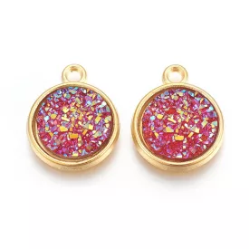 Arany Színű Rózsaszín Műgyanta Druzy Medál 18x15mm
