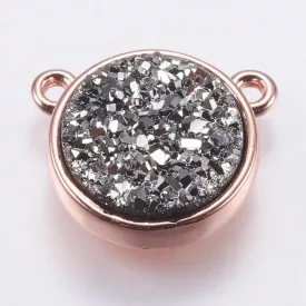   Rózsaarany Színű Ezüst Szintetrikus Druzy Achát Medál 14x11,5mm