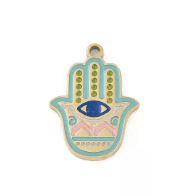   Arany Színű Nemesacél Tűzzománc Hamsa Kéz Medál 20x15mm