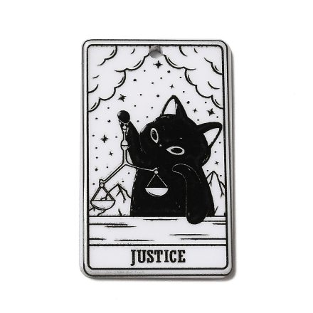 Fekete Fehér Színű Akril Műanyag (4) Justice Igazság Macska Cica Tarot Kártya Medál 39x24mm