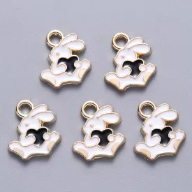   Arany Színű Fehér Fekete Szív Tűzzománc Húsvéti Nyúl Nyuszi Medál 13,5x12mm