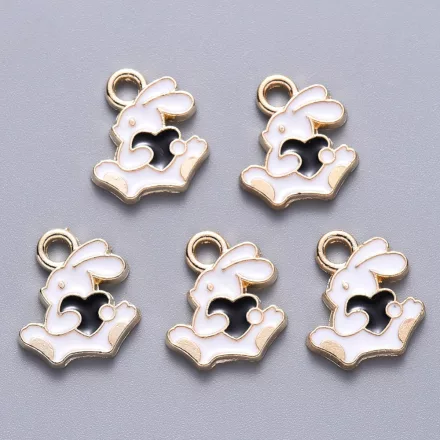 Arany Színű Fehér Fekete Szív Tűzzománc Húsvéti Nyúl Nyuszi Medál 13,5x12mm