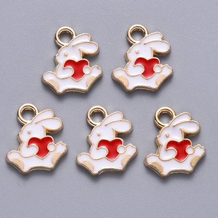 Arany Színű Fehér Piros Szív Tűzzománc Húsvéti Nyúl Nyuszi Medál 13,5x12mm
