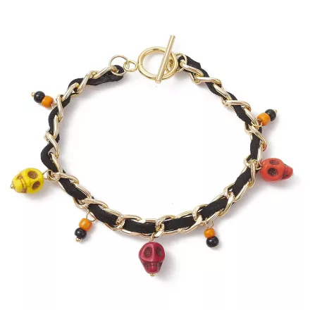 Arany Színű Halloween Koponya (K107) Charm Karkötő Hossz: 20,6cm