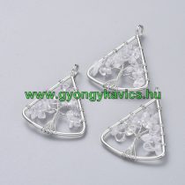   Ezüst Színű Hegyikristály Életfa Háromszög Ásvány Medál 40x30mm