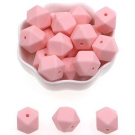 Rózsaszín (4) Hexaéder Szilikon Gyöngy 17mm
