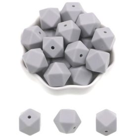 Szürke (3) Hexaéder Szilikon Gyöngy 17mm