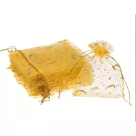   Arany Hold Csillag Organza Tüll Díszzacskó Dísztasak 9x7cm