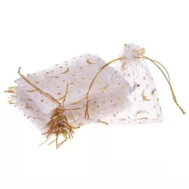   Fehér Hold Csillag Organza Tüll Díszzacskó Dísztasak 9x7cm