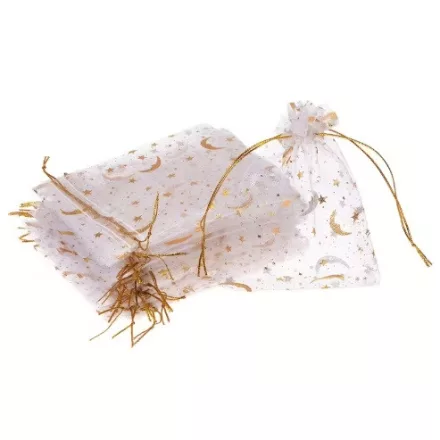 Fehér Hold Csillag Organza Tüll Díszzacskó Dísztasak 9x7cm