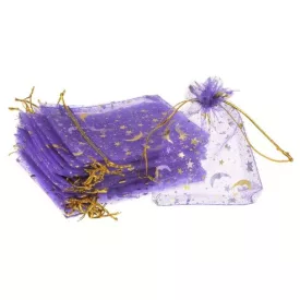   Lila Hold Csillag Organza Tüll Díszzacskó Dísztasak 9x7cm