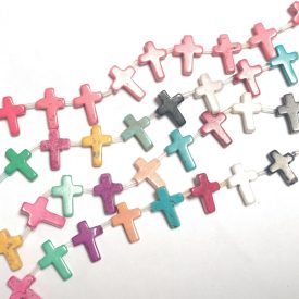 Howlit Kereszt Rózsaszín Ásványgyöngy 17x12x4mm