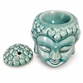   Buddha Budha Fej Illóolaj Párologtató Mécsesház Aromalámpa Zöld Színben 12,5cm