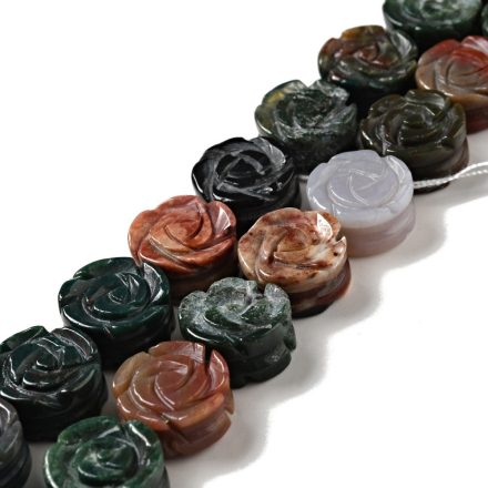 Indián / Indiai Achát Virág Ásványgyöngy Gyöngyfüzér 14x8mm