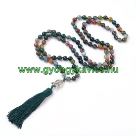   Indián / Indiai Achát Buddha Budha Bojtos (11) Ásvány Nyaklánc 6mm ~106 db Gyöngy 78-84cm