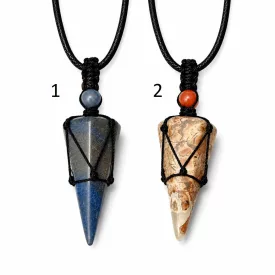   Leopárd Jáspis (2) Ásvány Inga Pendulum Medál Fekete Kord Nyaklánc (Inga: 37x17mm, Állítható Hossz: ~0-76cm)