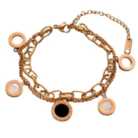   Rózsaarany Rose Gold Színű Nemesacél Fekete Gyöngyház "12 Hónap" Karlánc