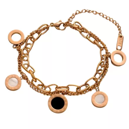 Rózsaarany Rose Gold Színű Nemesacél Fekete Gyöngyház "12 Hónap" Karlánc