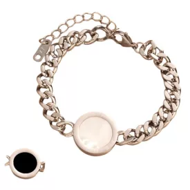   Ezüst Színű Nemesacél Fekete Fehér Gyöngyház "12 Hónap" Karlánc