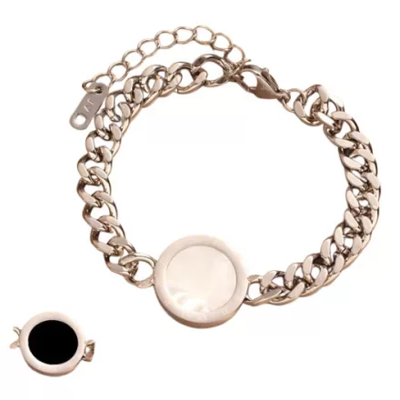 Ezüst Színű Nemesacél Fekete Fehér Gyöngyház "12 Hónap" Karlánc