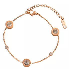   Rózsaarany Színű Nemesacél Cirkónia Strasszos "12 Hónap" Karlánc