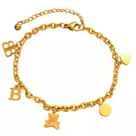 Arany Színű Nemesacél B Betű Maci Szív Karlánc