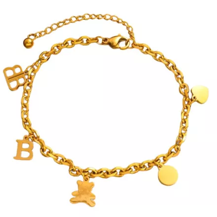 Arany Színű Nemesacél B Betű Maci Szív Karlánc