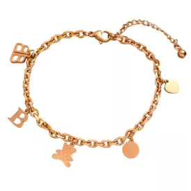   Rózsaarany Rose Gold Színű Nemesacél B Betű Maci Szív Karlánc