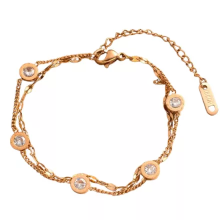 Rózsaarany Rose Gold Színű Nemesacél Cirkónia Strasszos "12 Hónap" Karlánc