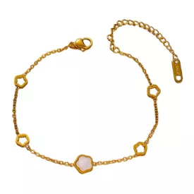 Arany-Fehér Színű Gyöngyház Lóhere Karlánc