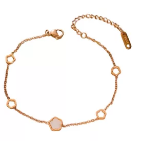   Rózsaarany Rose Gold Fehér Színű Gyöngyház Lóhere Karlánc