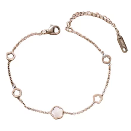 Ezüst-Fehér Színű Gyöngyház Lóhere Karlánc