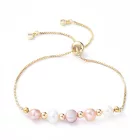 Arany Színű Tenyésztett Kagyló Gyöngy Cirkónia Strasszos Csúszózáras Állítható Karlánc