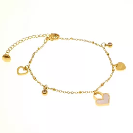   Arany Színű Nemesacél Cirkónia Strasszos Gyöngyház Szív Karlánc