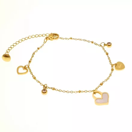 Arany Színű Nemesacél Cirkónia Strasszos Gyöngyház Szív Karlánc