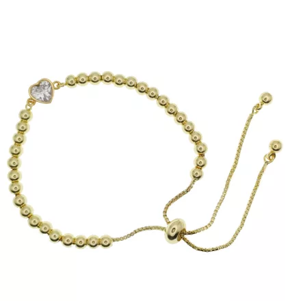 Arany Színű Cirkónia Strasszos Szív Csúszózáras Állítható Karlánc