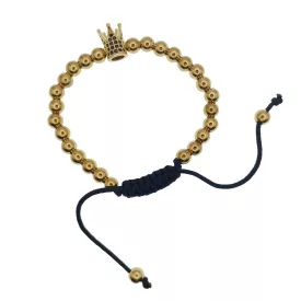   Arany Színű Nemesacél Cirkónia Strasszos Korona Csúszócsomós Állítható Karkötő