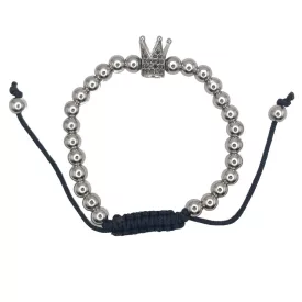   Ezüst Színű Nemesacél Cirkónia Strasszos Korona Csúszócsomós Állítható Karkötő