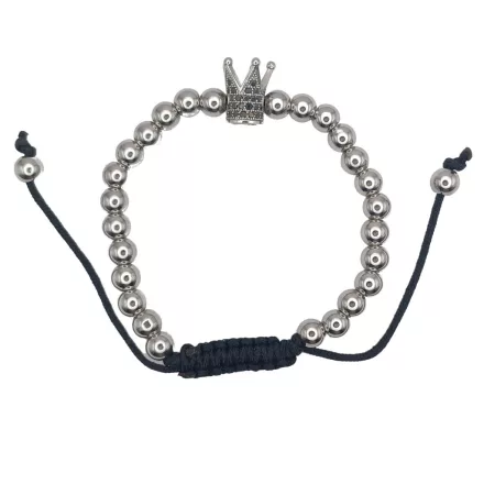 Ezüst Színű Nemesacél Cirkónia Strasszos Korona Csúszócsomós Állítható Karkötő