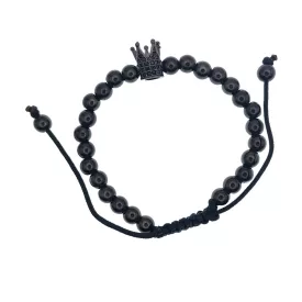   Fekete Színű Nemesacél Cirkónia Strasszos Korona Csúszócsomós Állítható Karkötő