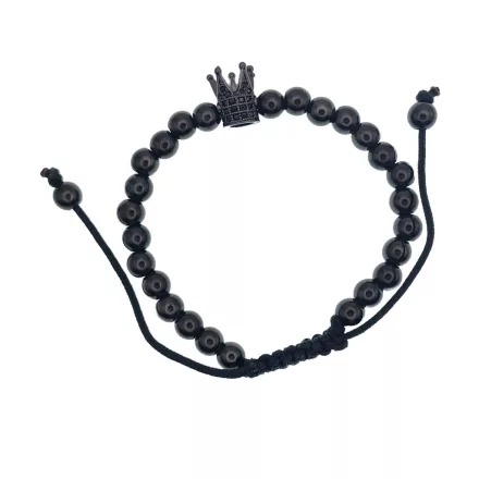 Fekete Színű Nemesacél Cirkónia Strasszos Korona Csúszócsomós Állítható Karkötő