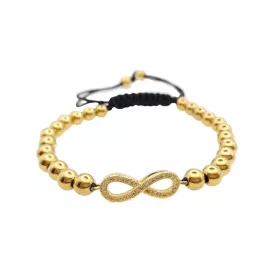   Arany Színű Nemesacél Cirkónia Strasszos Végtelen Jel Csúszócsomós Állítható Karkötő