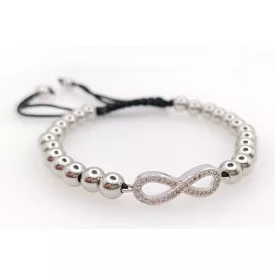   Ezüst Színű Nemesacél Cirkónia Strasszos Végtelen Jel Csúszócsomós Állítható Karkötő