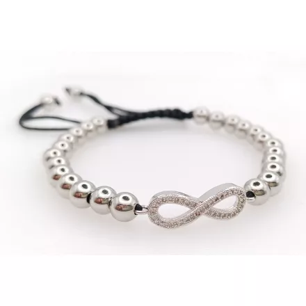 Ezüst Színű Nemesacél Cirkónia Strasszos Végtelen Jel Csúszócsomós Állítható Karkötő